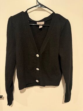 Black V-Neck Button Cardigan Sweater